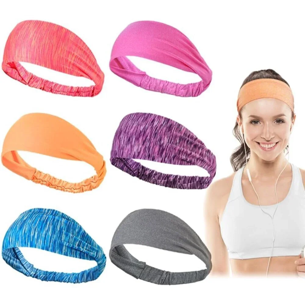 Workout Headbands for Women Nylon Spandex Sweatbands Fitness Exercise Pack of 6